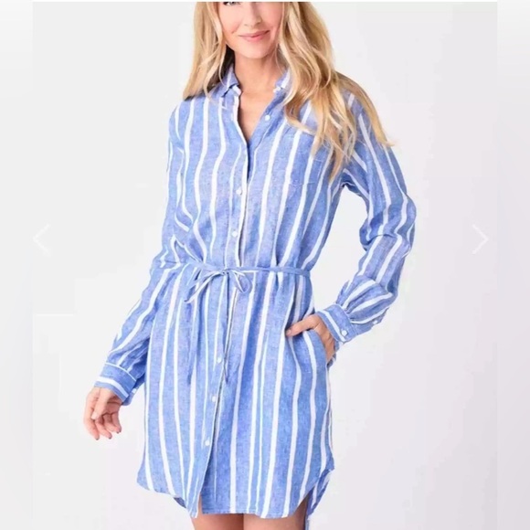Birds Of Paradie Trovata Blue Stripe Button Down Preppy Boho Shirtdress Dress XS - Picture 1 of 13